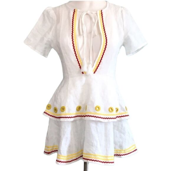 Tularosa Linen Mini Dress Mattie Mini Rick Rack Trim Size Small - Picture 2 of 7
